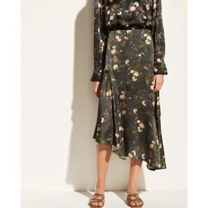 Vince Floral Satin Asymmetrical Skirt Petal Glow Rose Field Women's Black Size 0